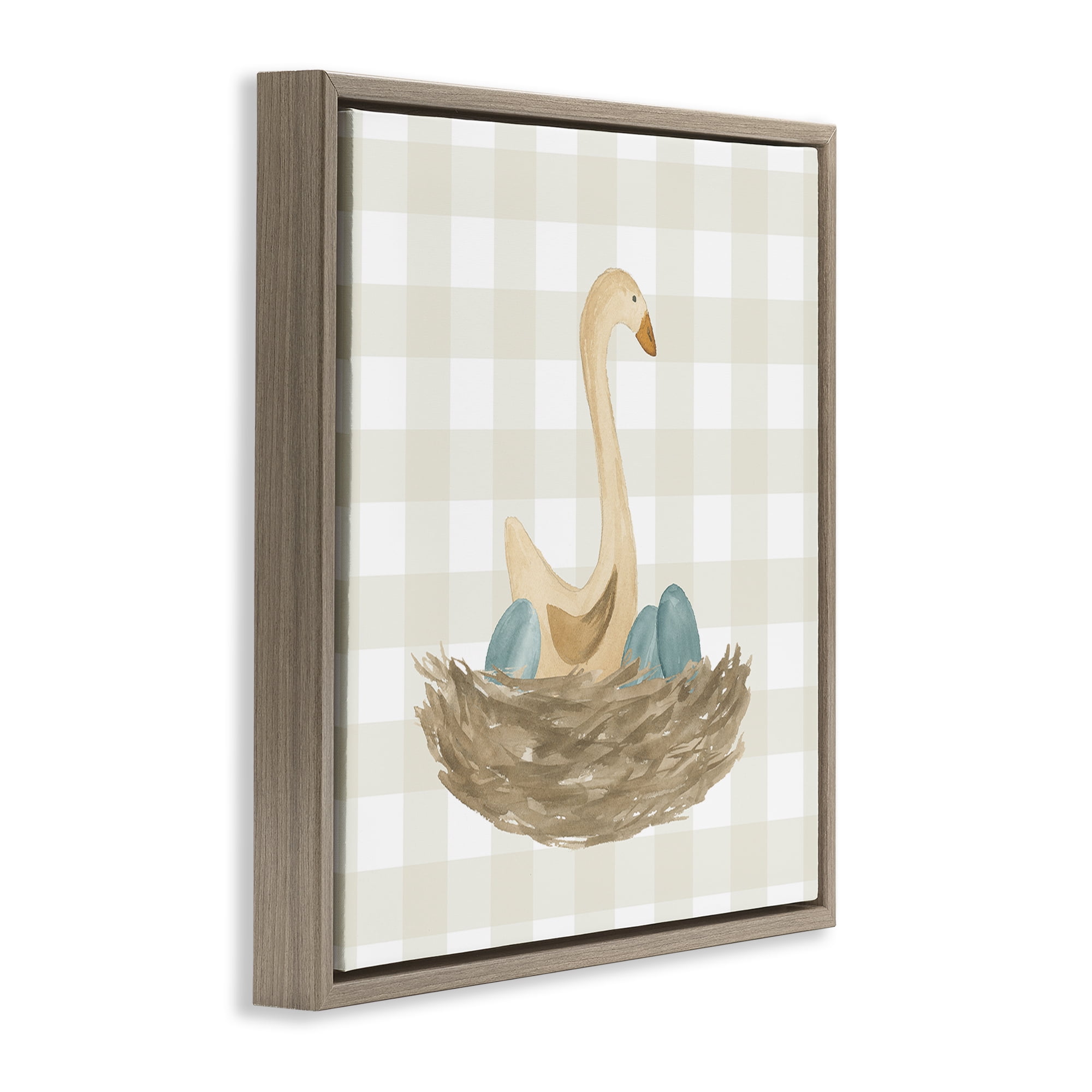 Stupell Industries Duck & Eggs Nest Animals Painting Brown Floater Framed Canvas Art Print Wall Art, 25 x 25