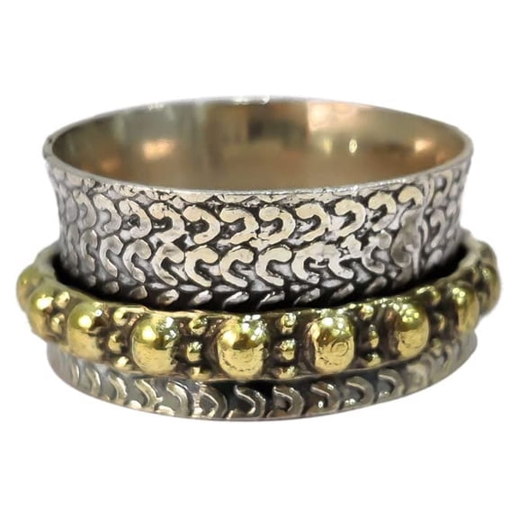 NEW Spinner Band, Meditation Ring, 925 Sterling Silver Ring, Spinning Thumb Ring, Two Tone Ring, Fidget Ring, Handmade Jewelry, Christmas Oxidized, Womans Band Ring, Anxiety Ring, Mans Band Gifts