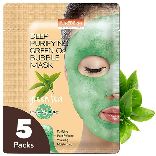Purederm Green Tea Paquete de 5 máscaras faciales – Limpieza profunda hidratante calmante e hidratante para todo tipo de piel