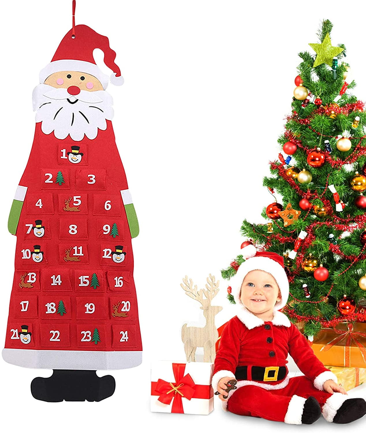 Felt Christmas Advent Calendar 2022, Wall Santa Advent Calendar with