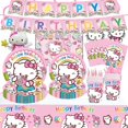 thumbnail image 2 of Decoraciones de fiesta de cumpleaños de Hello Cat, suministros festivos de banquete de papel de dibujos animados para niñas, platos, mantel, juego de vajilla, 2 of 4