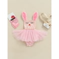 thumbnail image 2 of Kiapeise Infant Toddler Baby Girl Easter Outfits Sleeveless Dress Romper Bunny Jumpsuit Halter Sequin Bodysuit Lace Onesie, 2 of 9