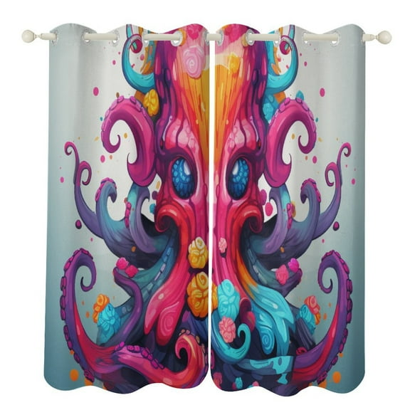 Blackout Curtains for Bedroom Colorful Octopus Full Room Darkening Grommet Curtains for Living Room,Thermal Insulated Ombre Drapes