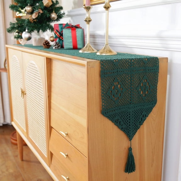 Zhuge Lace Tablecloth Rectangular Table Cover for Kitchen Dinning Wedding Party Decoration -SIZE I:9.44*118inch,Green D