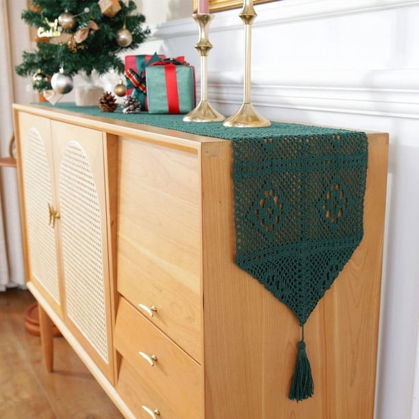 Xiao Hua Mantel de encaje rectangular para cocina, comedor, boda, fiesta, decoración. Tamaño J: 9,44 x 137 pulgadas, verde D.