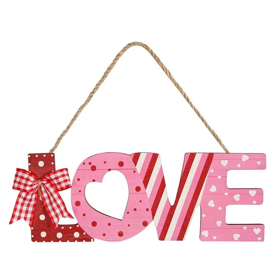 Happy Valentine's Day Door Sign Love Door Sign Decorations Heart Wooden Door Hanging Sign Love Wreath Sign for Wedding Anniversary Room Window Wall Door Decor