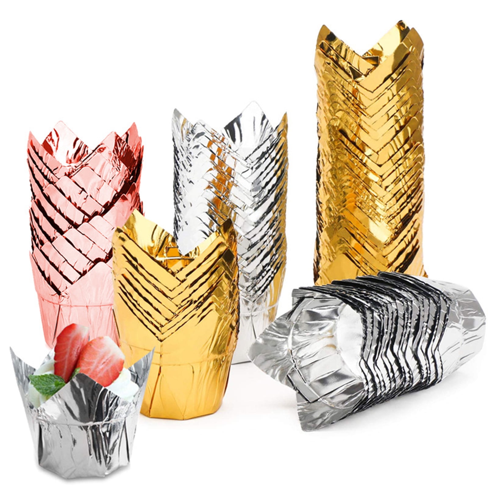 100pcs Disposable Tulip Cupcake Liners, Aluminum Foil Tulip Style