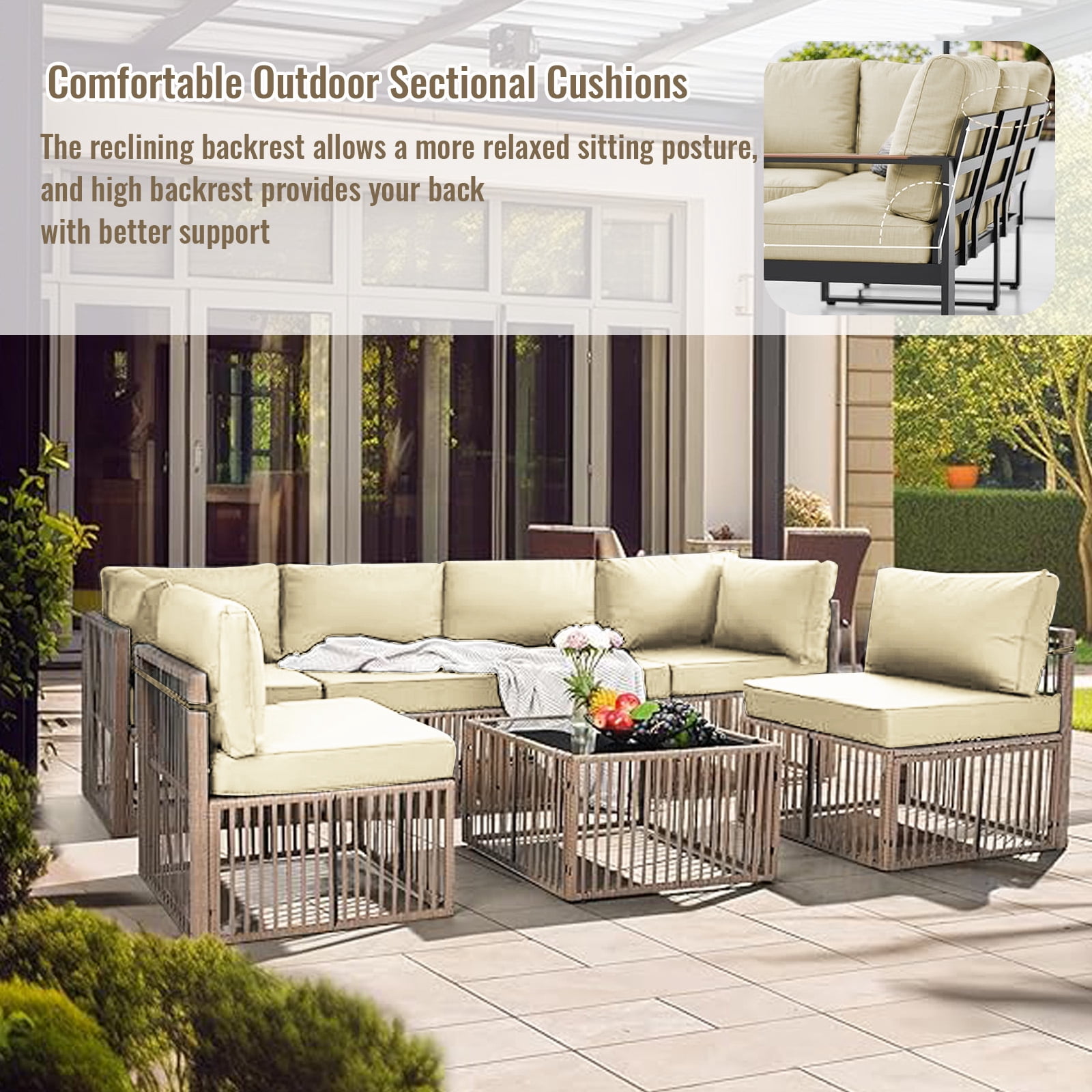 YLLN 14-Piece Sofa Cushion Set, 4in Thick Replacement Cushions For Outdoor Furniture, Water-Resistant Patio Outdoor Sectional Cushions, For 6-Seat Sectional Patio Conversation