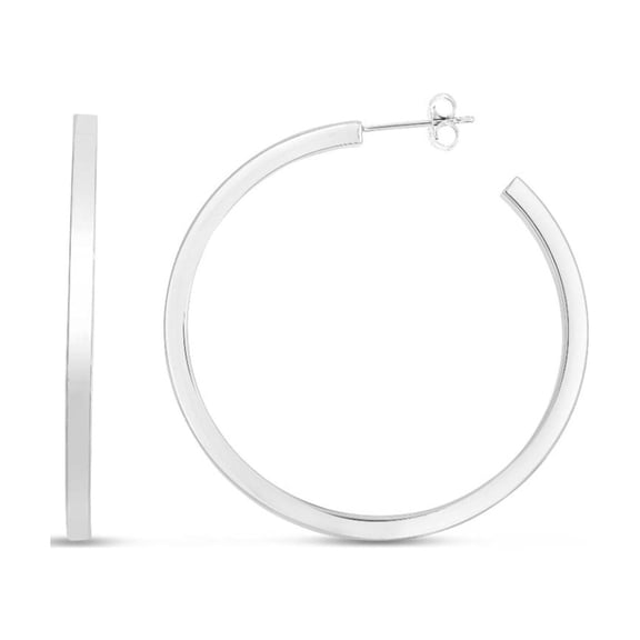 JewelStop Sterling Silver Polished Finish 50mm Square Tube Hoop Earrings with Push Back Closure.