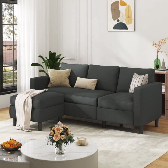 Walsunny 73.6" Convertible Sectional Sofa Couch L Shaped Couch Reversible Chaise for Small Living Room Apartment,Dark Gray