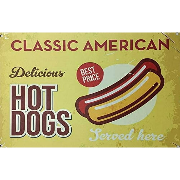 Metal Vintage Tin Sign Decor Hot-Dog Snackes Theme for Kitchen Home Diner Bar Pub Coffee Retro Art Sign 12" X 8"