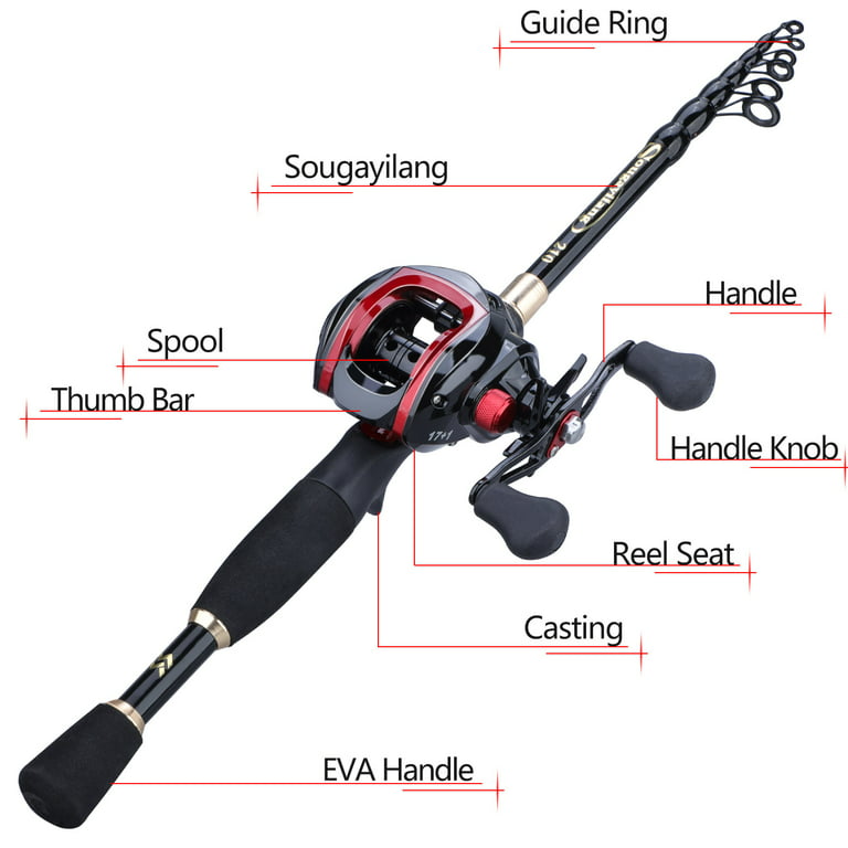 Sougayilang Carbon Fiber Casting Telescopic Fishing Rod and 7.1:1 GR  Baitcaster Reel Fishing Combo