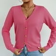 thumbnail image 4 of QTBIUQ Sweater Cardigan Sweaters Womens Solid Color V-neck Knitted Sweater Button up Cardigan Top Hot Pink, 4 of 8