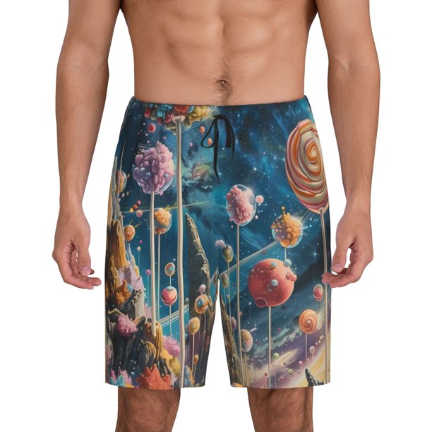 Fotbe Starry Sky Planet Lollipop Pantalones Cortos de Pijama para Hombre, Ropa de Dormir, Pantalones de Pijama Cortos para Hombre-Medium