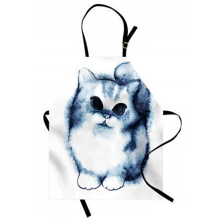 Navy Blue Apron Cute Kitty Paint with Distressed Color Features Fluffy Cat Best Companion Ever, Unisex Kitchen Bib Apron with Adjustable Neck for Cooking Baking Gardening, Grey White, by (Best Color With Navy Blue)