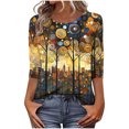 thumbnail image 2 of Xuyuer Fashion Women's Boho Unisex Print Loose Casual Round Neck 3/4 Sleeve T-Shirt Oversized Top, 2 of 7