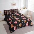 thumbnail image 3 of Manfei Cartoon Gingerbread Bedding Comforter Set for Boys Girls, Pink Christmas Tree King Bedding Sets, Black Xmas Theme Bed Sheets, Lightweight Room Decor Reversible 7 Pieces, 3 of 8