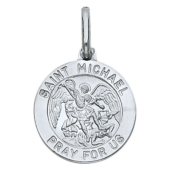 Precious Stars 14K White Gold St. Michael the Archangel Round Medallion - No Chain, Pendant Only