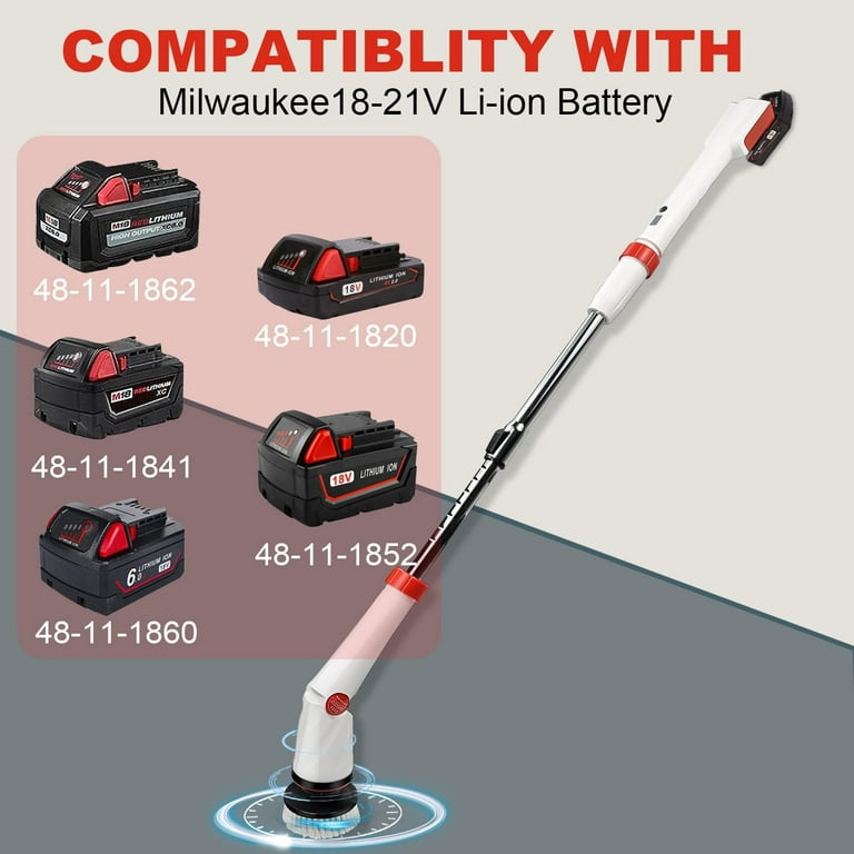 2 Battery Electric Spin Scrubber, 1000RPM Cordless Cleaning Brush  Waterproof