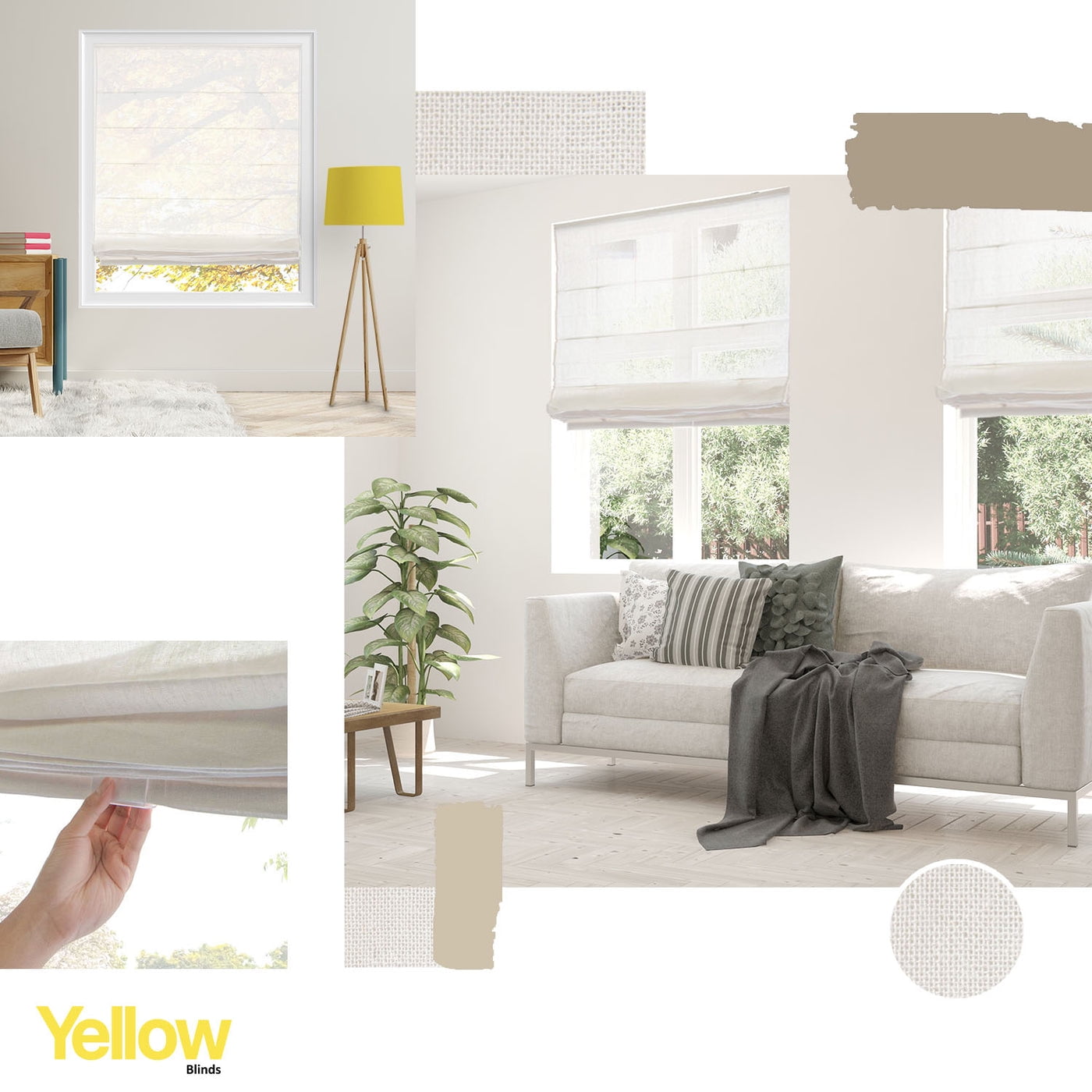 Yellow Blinds Cordless Sheer Roman Shade, Pacific White - 47"W X 64"H