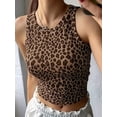 thumbnail image 6 of Women Leopard Print Crop Tank Top Sleeveless Slim Crew Neck Shirts Casual Cheetah Going Out Top Dark Brown S, 6 of 9