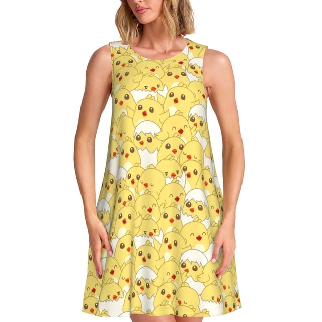 Balery Baby Chicks Vestidos de verano para mujer con estampado: vestido holgado sin mangas, vestido playero informal y cómodo para días calurosos.