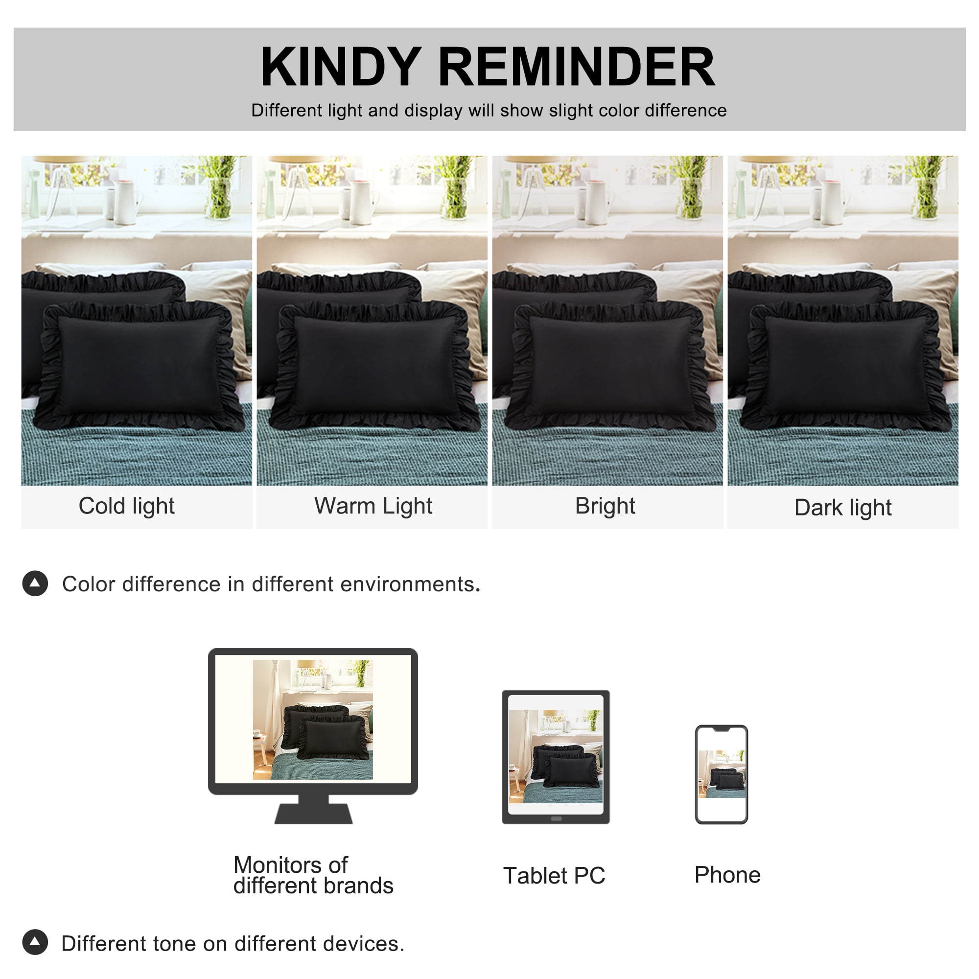 Unique Bargains 2 Pcs 100% Cotton Envelope Closure Ruffled Pillowcases Black Standard
