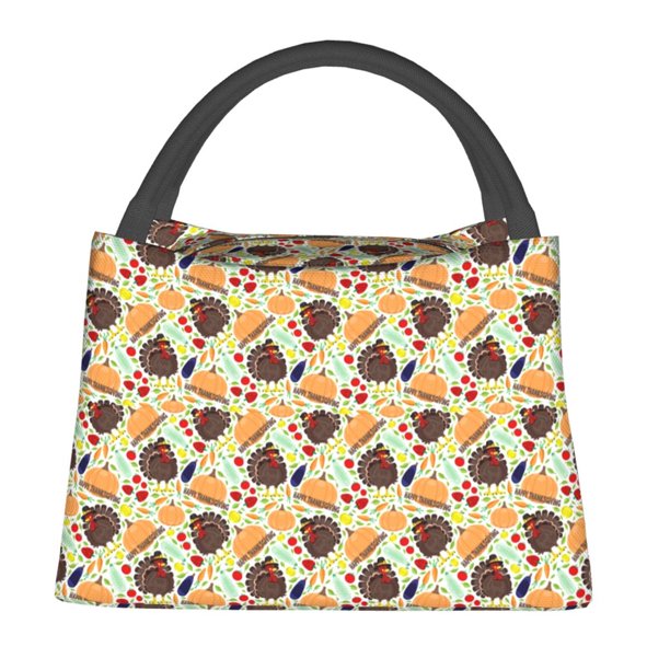 Easygdp Thanksgiving Bolsa de Almuerzo Insulada Reutilizable, Bolsa de Mano y Bandolera para Oficina, Trabajo, Viajes