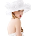 thumbnail image 2 of Women Derby Fascinator Hat Organza Church Wedding Hat Wide Brim Cocktail Tea Party Hat, 2 of 3
