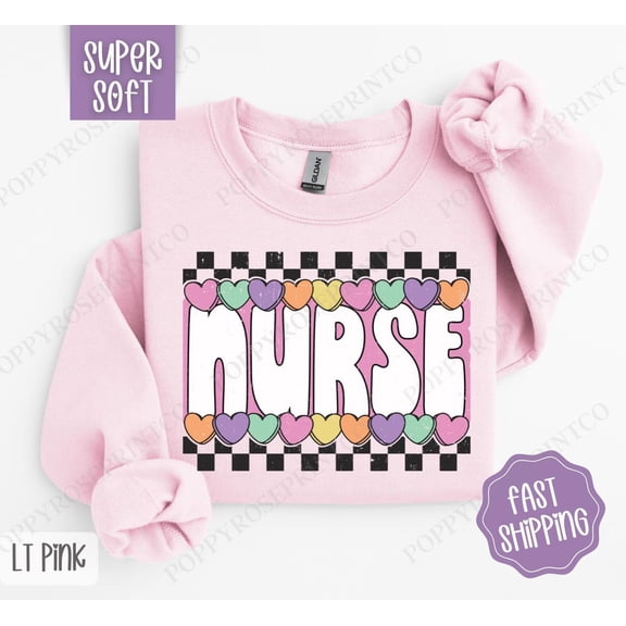 Nurse Candy Hearts Sweatshirt, RN Crewneck, Valentine Women's Sweater, Nurse Appreciation, Retro Checkered Valentine Nurse Sweatshirt All Size S-5Xl
