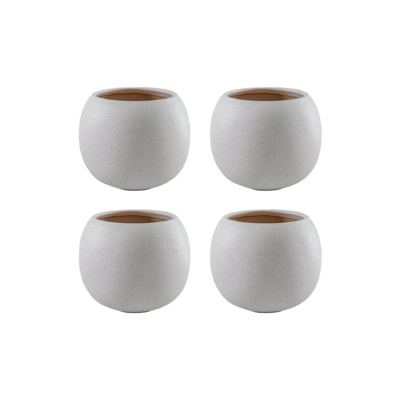 Rounded White Speckled Ceramic Planter with Matte Finish, Pack of 4