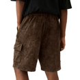 thumbnail image 4 of Men'S Vintage Wash Cotton Cargo Shorts Loose Fit Drawstring Waist Utility Shorts With Functional Pockets For Outdoor Hiking And Daily Activities Shorts,Coffee,XL, 4 of 4