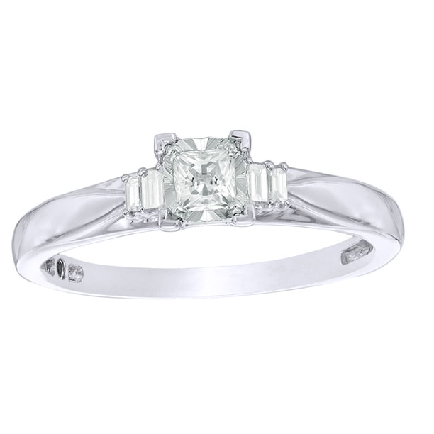 Jewel Zone US Princess Cut Natural Diamond Collared Promise Ring in