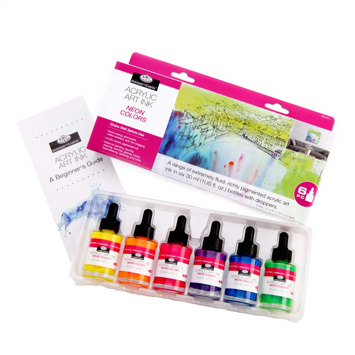 Royal & Langnickel Essentials™ 6pc Neon Colors Acrylic Art Ink Bottles
