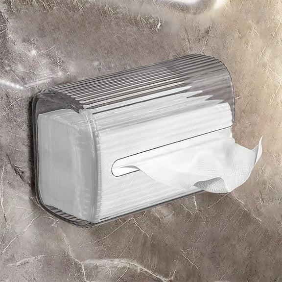 Cinvoph Wall Mounted Tissue Box Holders Drilling Free Transparent Paper Waterproof Box for Bathroom Kitchen and Living Room, Gray