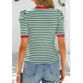 thumbnail image 3 of PRETTYGARDEN Women's Summer Puff Sleeve Tops Casual Ribbed Knit Crop Top Color Block Trendy Crewneck Striped Shirts, 3 of 10