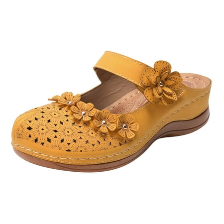 

Comfortable Sandals For Women Fashion Vintage Flower Slippers Slip On Shoes Yellow 41
