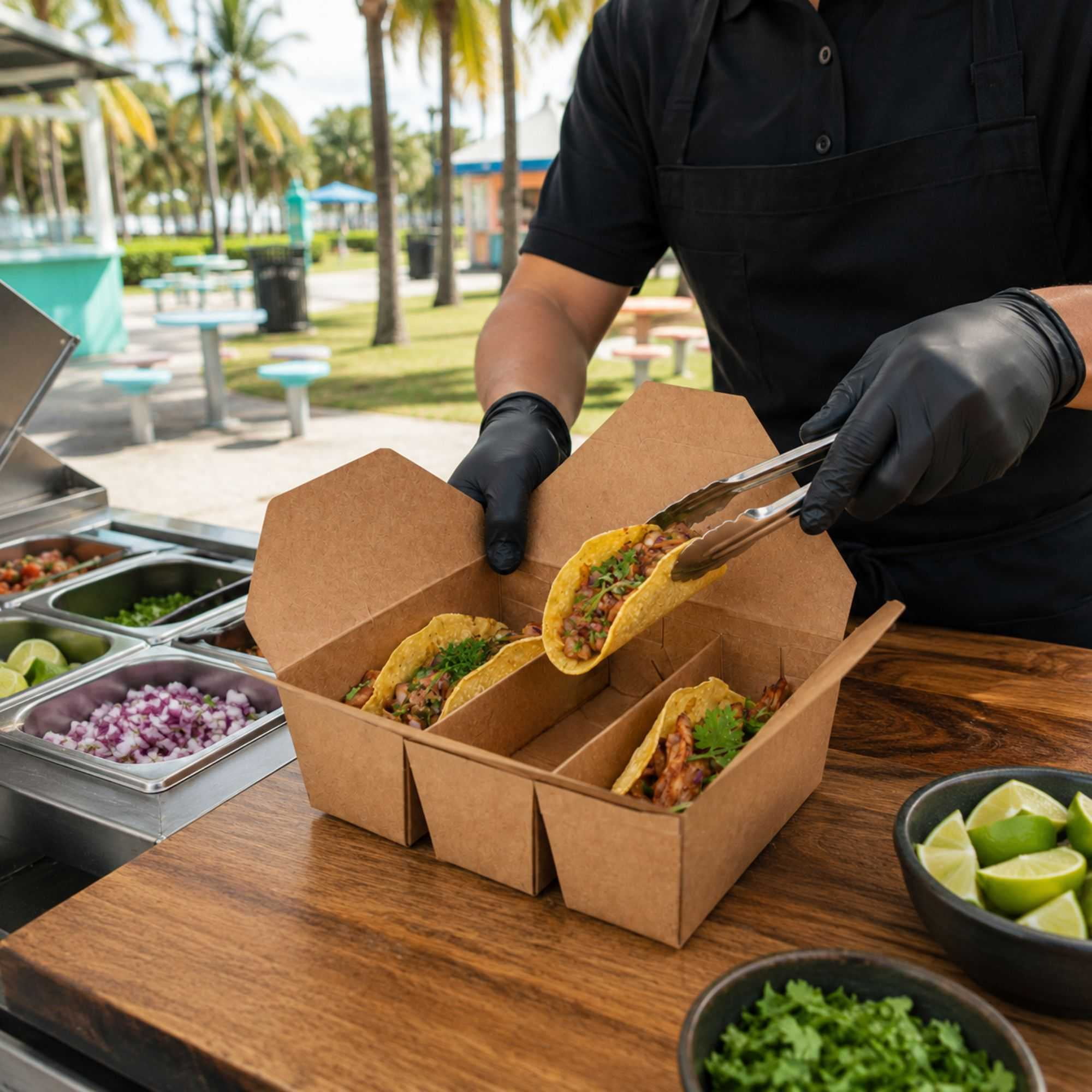 Bio Tek Kraft Paper Taco Take Out Container - 3 Compartments - 7 1