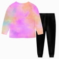 thumbnail image 6 of masbird Toddler Little Girls Clothing Set 2 Piece Tie Dye Sports Outfits Kids Long Sleeve Sweatshirt T-Shirt + Sweatpants(Purple,2-3 Y), 6 of 6