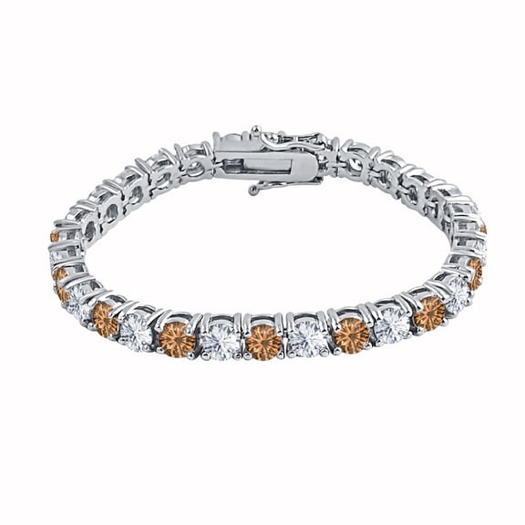 11.43 CTW Round Cut Simulated Diamond & Smoky Quartz 14K White Gold Plated S925 Tennis Bracelet 6" Men's & Women's