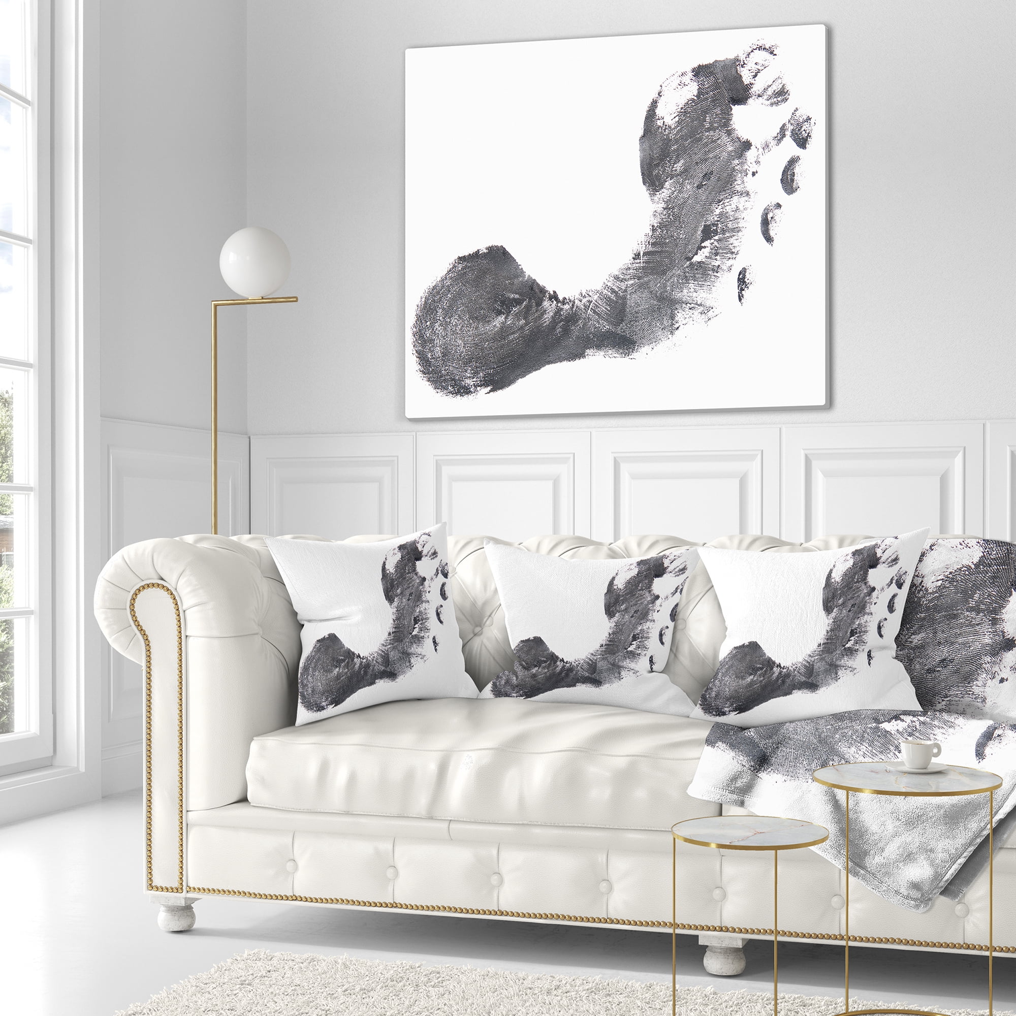 Designart Black and White Footprint Design - Portrait Throw Pillow - 18x18