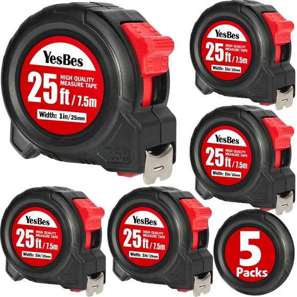 Cinta métrica YesBes de 7,5 m con autobloqueo, paquete de 5
