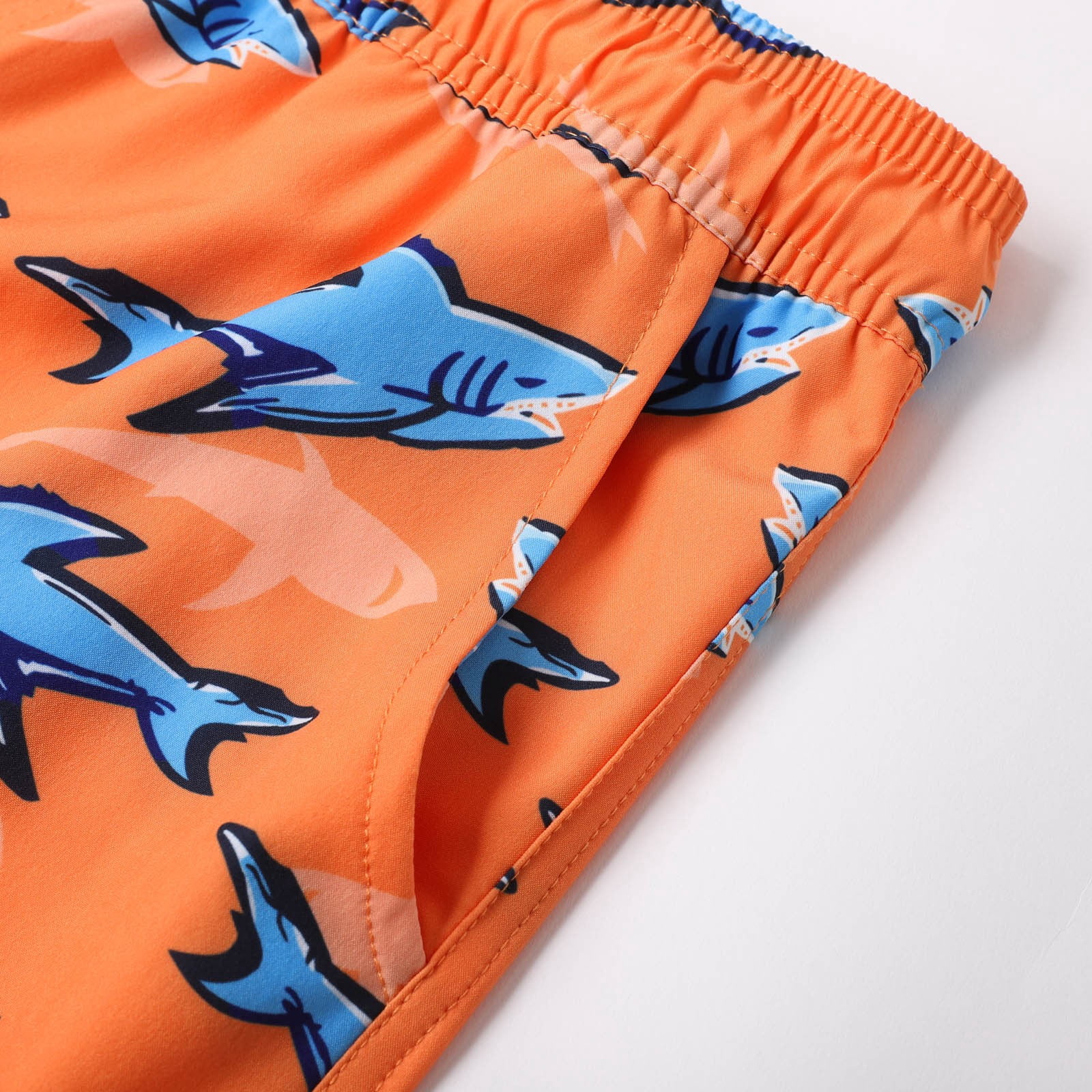 Tisuna Mens Swim Shorts Shark Print Drawstring Elastic Waist Straight Leg Swim Trunks Soft Comfort Fit Men Summer Pool Surfing Shorts Orange Size M