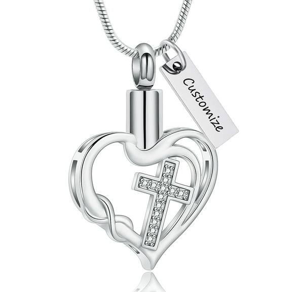 Heart Cremation Urn Necklace for Ashes Crystal Urn Necklace for Ashes for Women Heart with Cross Cremation Necklace Jewelry Women's Souvenir Heart Shape Pendant