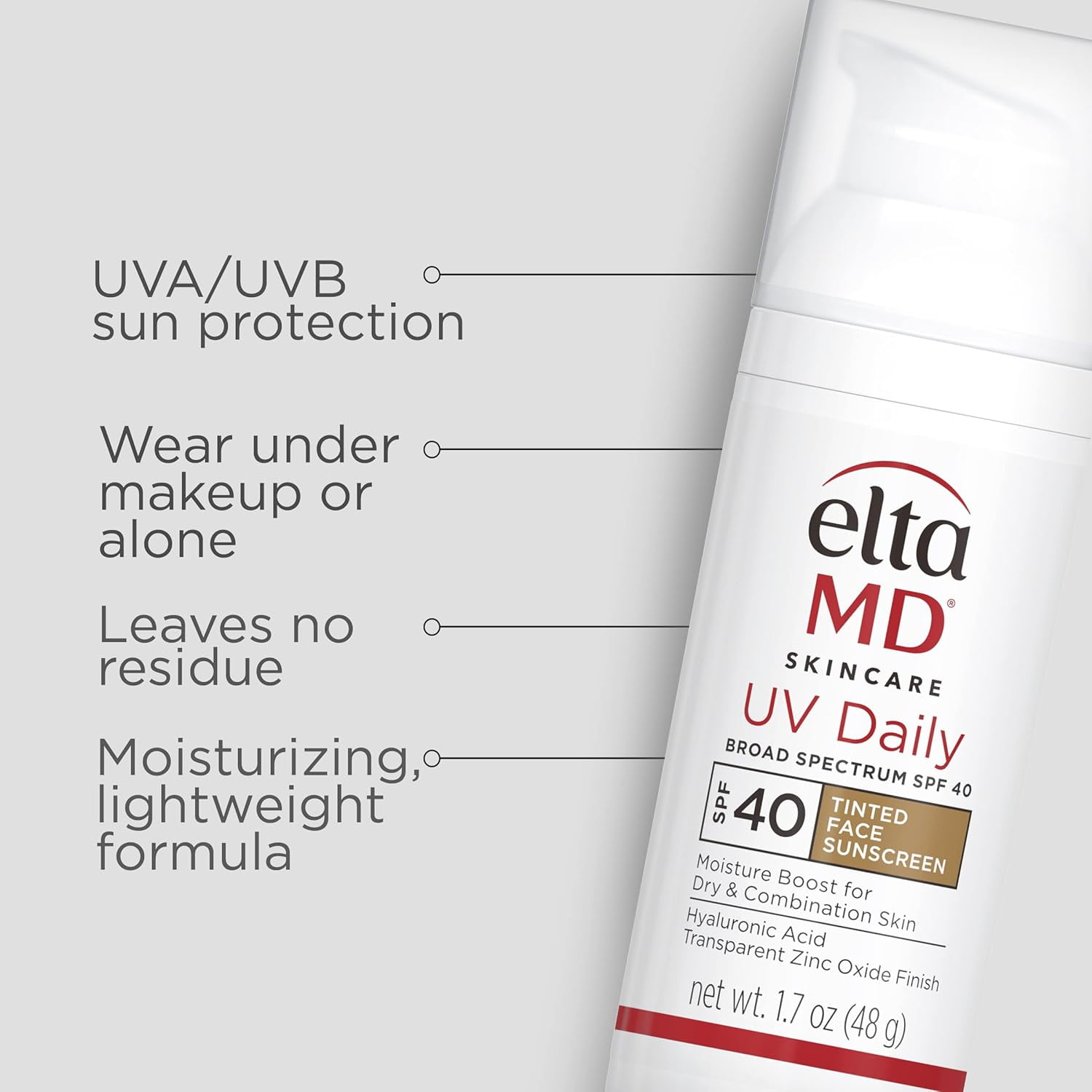 EltaMD UV Daily SPF 40 Tinted Face Sunscreen Moisturizer, Lightweight Tinted Sunscreen for Face Moisturizers, 1.7 oz Pump