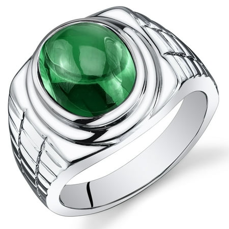 Peora 6.50 Ct Men's Created Emerald Engagement Ring in Rhodium-Plated Sterling Silver