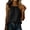 Black, variant on Women Crew Neck Linen Blend Cami Top, Tie Open Shoulder Side Button Solid Loose Sleeveless Blouse Black L