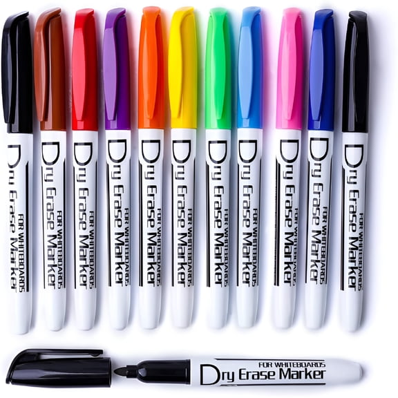 CCOCC Dry Erase Markers Low Odor Fine Whiteboard Markers Thin Box of 12, 10 Colors