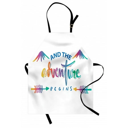 

Adventure Apron Colorful Calligraphic Design with Abstract Mountains and Arrow Figures Journey Unisex Kitchen Bib Apron with Adjustable Neck for Cooking Baking Gardening Multicolor by Ambesonne