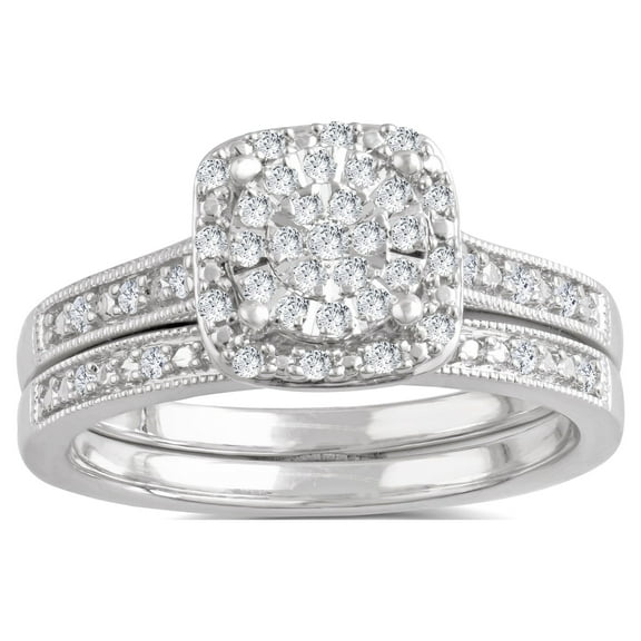 Forever Bride 1/4 Ct Diamond Composite Sterling Silver Wedding Bridal Set for Women